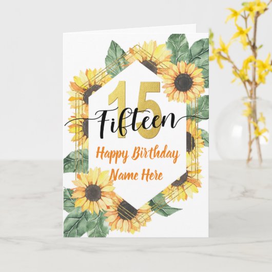 Happy 15th Birthday Zonnebloem Groet Kaart (Gele Bloem)