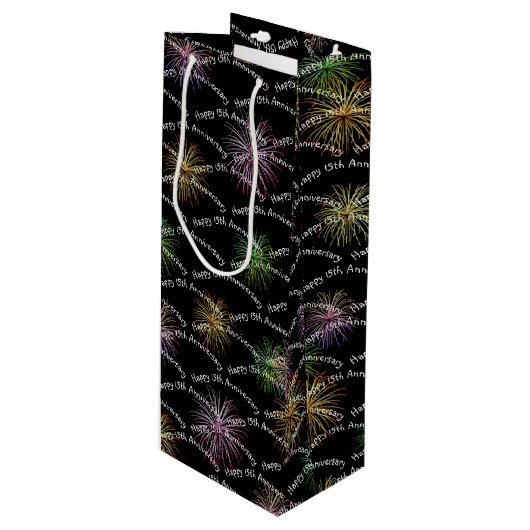 Happy 15th Jubileum Fireworks Wine Gift Bag Wijn Cadeautas (Voorkant Gekanteld)