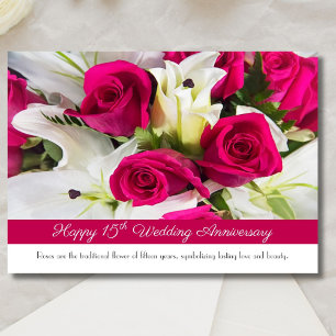 Happy 15th Wedding Jubileum met Roze Rozen Kaart