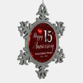 Happy 15th Wedding Jubileum Tin Sneeuwvlok Ornament (Links)