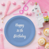 Happy 16e verjaardag Cornflower Blue Custom Cute Papieren Bordje (Feest)