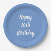 Happy 16e verjaardag Cornflower Blue Custom Cute Papieren Bordje (Voorkant)