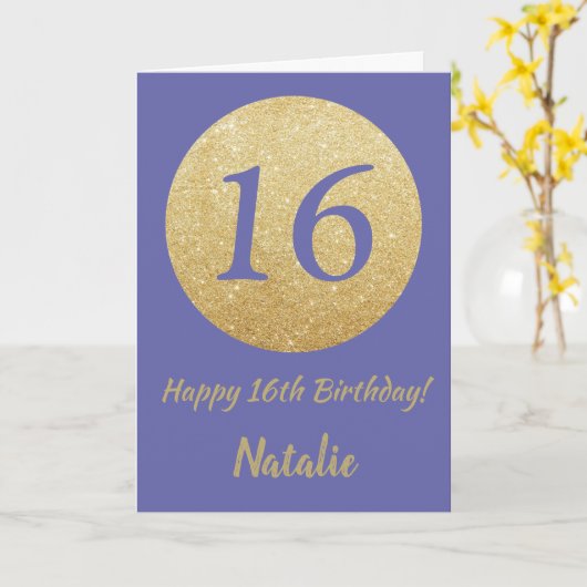 Happy 16h Birthday and Gold Glitter Kaart (Gele Bloem)