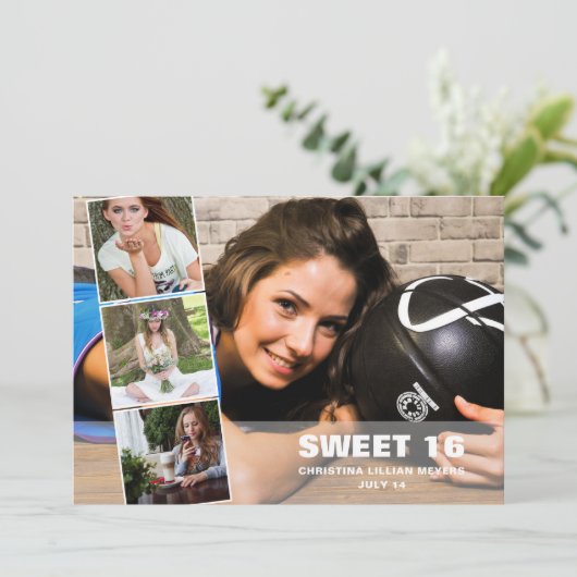 Happy 16th Birthday 4 Fotocollage Verjaardag Feestdagenkaart (Staand voorkant)