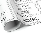 HAPPY 16th BIRTHDAY; Art Deco Style; aangepaste na Cadeaupapier (Rol Hoek)