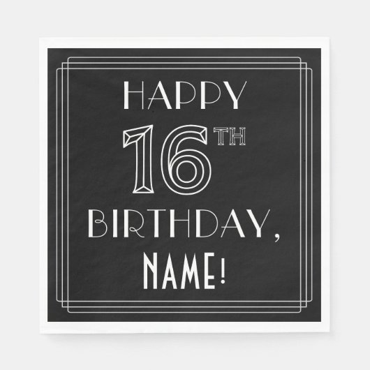 HAPPY 16th BIRTHDAY; Art Deco Style; aangepaste na Servet (Voorkant)
