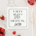 HAPPY 16th BIRTHDAY; Art Deco Style; aangepaste na Servet<br><div class="desc">Dit elegante Roaring Twenties-tijdperk inspireerde de kunstdecostijlverjaardag met het papieren servet-ontwerp met het bericht "HAPPY 16TH BIRTHDAY", plus een bewerkbare naam van de ontvanger. Het aantal "16TH"heeft een fancy geometrische lijnverschijning, en er is ook een multi-line grens rond het bericht van de verjaardagsgroet. Papieren luiers als deze kunnen worden gebruikt...</div>