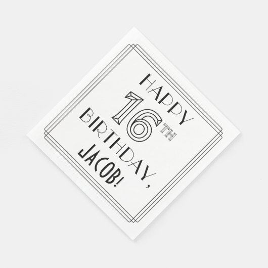 HAPPY 16th BIRTHDAY; Art Deco Style; aangepaste na Servet (Hoek)