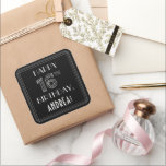 HAPPY 16th BIRTHDAY; Art Deco Style; aangepaste na Vierkante Sticker<br><div class="desc">Dit stijlvolle tijdperk 1920/1930s inspireerde het kunstdecostijlverjaardagsmodel van de sticker en kenmerkt het bericht "HAPPY 16TH BIRTHDAY", plus een aangepaste ontvankelijke naam. Het getal "16TH" heeft een fancy, geometrische vormgeving en er is ook een lijngrens rond het bericht met de verjaardagsgroet. Stickers als deze kunnen worden uitgedeeld of gebruikt op...</div>