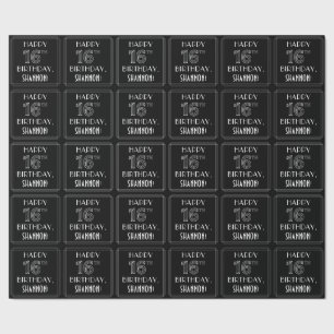 HAPPY 16th BIRTHDAY; Art Deco Style met aangepaste Cadeaupapier