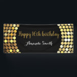 Happy 16th Birthday Banner Black en Gold Glitter<br><div class="desc">Fijne 16e verjaardag banner voor vrouwen of man. Banner van het Zwarte en Gold Glitter Birthday Party. Glitter Confetti. Zwarte en witte strepen. Afdrukbaar digitaal. Voor verdere aanpassing,  te klikken gelieve de knoop "van de Aanpassing het"en ons ontwerphulpmiddel te gebruiken om deze sjabloon te wijzigen.</div>