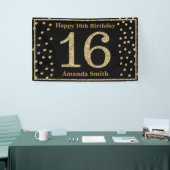 Happy 16th Birthday Banner Black en Gold Glitter (Beurs)