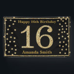 Happy 16th Birthday Banner Black en Gold Glitter<br><div class="desc">Happy 16th Birthday Banner Black en Gold Glitter Confetti. Afdrukbaar digitaal. Voor verdere aanpassing,  te klikken gelieve de knoop "van de Aanpassing het"en ons ontwerphulpmiddel te gebruiken om deze sjabloon te wijzigen.</div>