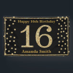 Happy 16th Birthday Banner Black en Gold Glitter<br><div class="desc">Happy 16th Birthday Banner Black en Gold Glitter Confetti. Afdrukbaar digitaal. Voor verdere aanpassing,  te klikken gelieve de knoop "van de Aanpassing het"en ons ontwerphulpmiddel te gebruiken om deze sjabloon te wijzigen.</div>