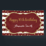 Happy 16th Birthday Banner Burgundy Gold Glitter<br><div class="desc">Fijne 16e verjaardag banner voor vrouwen of man. Banner van de Bourgogne en de Gouden Dag. Glitter Confetti. Bourgogne en witte strepen. Afdrukbaar digitaal. Voor verdere aanpassing,  te klikken gelieve de knoop "van de Aanpassing het"en ons ontwerphulpmiddel te gebruiken om deze sjabloon te wijzigen.</div>