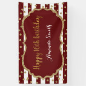 Happy 16th Birthday Banner Burgundy Gold Glitter (Verticaal)