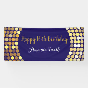 Happy 16th Birthday Banner Navy Blue Gold Glitter