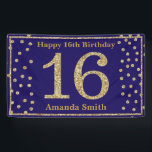 Happy 16th Birthday Banner Navy Blue Gold Glitter<br><div class="desc">Fijne 16e verjaardag banner marinier Blue Gold Glitter Confetti. Afdrukbaar digitaal. Voor verdere aanpassing,  te klikken gelieve de knoop "van de Aanpassing het"en ons ontwerphulpmiddel te gebruiken om deze sjabloon te wijzigen.</div>