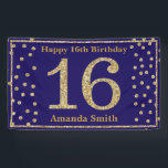 Happy 16th Birthday Banner Navy Blue Gold Glitter<br><div class="desc">Fijne 16e verjaardag banner marinier Blue Gold Glitter Confetti. Afdrukbaar digitaal. Voor verdere aanpassing,  te klikken gelieve de knoop "van de Aanpassing het"en ons ontwerphulpmiddel te gebruiken om deze sjabloon te wijzigen.</div>