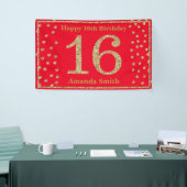 Happy 16th Birthday Banner Red en Gold Glitter (Beurs)