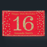 Happy 16th Birthday Banner Red en Gold Glitter<br><div class="desc">Fijne 16e verjaardag Banner Red en Gold Glitter Confetti. Afdrukbaar digitaal. Voor verdere aanpassing,  te klikken gelieve de knoop "van de Aanpassing het"en ons ontwerphulpmiddel te gebruiken om deze sjabloon te wijzigen.</div>
