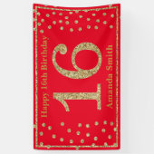 Happy 16th Birthday Banner Red en Gold Glitter (Verticaal)