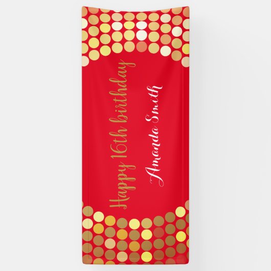 Happy 16th Birthday Banner Red Gold Glitter (Verticaal)