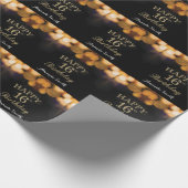 Happy 16th Birthday Black en Gold Glitter Cadeaupapier (Hoek)