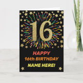 Happy 16th Birthday Black & Gold Rainbow Fireworks Kaart (Voorkant)