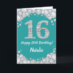Happy 16th Birthday Blauwgroen en Silver Glitter C Kaart<br><div class="desc">Happy 16th Birthday Blauwgroen Turquoise Aqua en Silver Glitter Card met persoonlijke naam. Voor verdere aanpassing,  te klikken gelieve de knoop "van de Aanpassing het"en ons ontwerphulpmiddel te gebruiken om deze sjabloon te wijzigen.</div>