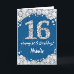 Happy 16th Birthday Blue en Silver Glitter Card Kaart<br><div class="desc">Happy 16th Birthday Blue en Silver Glitter Card met persoonlijke naam. Voor verdere aanpassing,  te klikken gelieve de knoop "van de Aanpassing het"en ons ontwerphulpmiddel te gebruiken om deze sjabloon te wijzigen.</div>