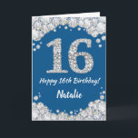Happy 16th Birthday Blue en Silver Glitter Card Kaart<br><div class="desc">Happy 16th Birthday Blue en Silver Glitter Card met persoonlijke naam. Voor verdere aanpassing,  te klikken gelieve de knoop "van de Aanpassing het"en ons ontwerphulpmiddel te gebruiken om deze sjabloon te wijzigen.</div>