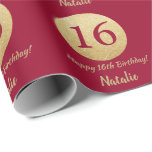 Happy 16th Birthday Burgundy Red en Gold Glitter Cadeaupapier<br><div class="desc">Fijne 16de verjaardag Burgundy Red en Gold Glitter Wrapping Paper met persoonlijke naam. Voor verdere aanpassing,  te klikken gelieve de knoop "van de Aanpassing het"en ons ontwerphulpmiddel te gebruiken om deze sjabloon te wijzigen.</div>