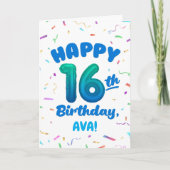 Happy 16th Birthday Card with Custom Name Kaart (Voorkant)