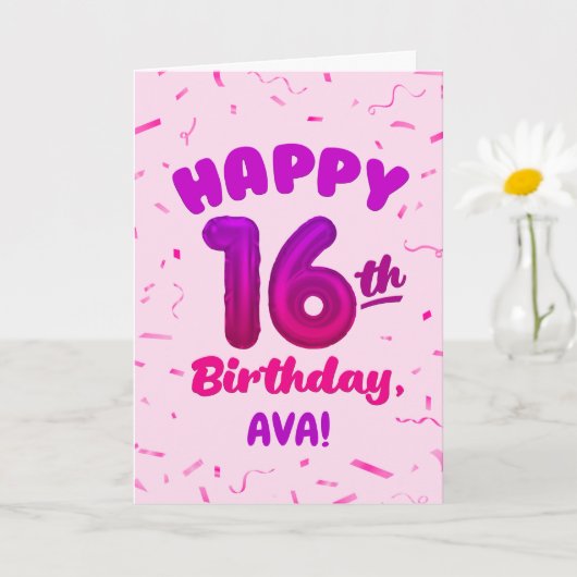 Happy 16th Birthday Card with Custom Name Kaart (Kleine Plant)