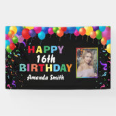 Happy 16th Birthday Colorful Balloons Confetti Spandoek (Horizontaal)