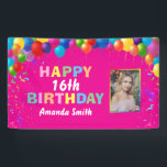 Happy 16th Birthday Colorful Balloons Hot Pink Spandoek<br><div class="desc">Happy 16th Birthday Colorful Balloons Confetti Hot Pink Photo Banner. Voor verdere aanpassing,  te klikken gelieve de knoop "van de Aanpassing het"en ons ontwerphulpmiddel te gebruiken om deze sjabloon te wijzigen.</div>