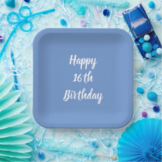 Happy 16th Birthday Cornflower Blue Custom Party Papieren Bordje (Feest)