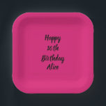 Happy 16th Birthday Custom Name Girly Pink Black Papieren Bordje<br><div class="desc">Ontworpen met tekst sjabloon voor "Happy 16th Birthday"-bericht en naam die u kunt aanpassen! U kunt ook de achtergrondkleur wijzigen zoals u wilt.</div>