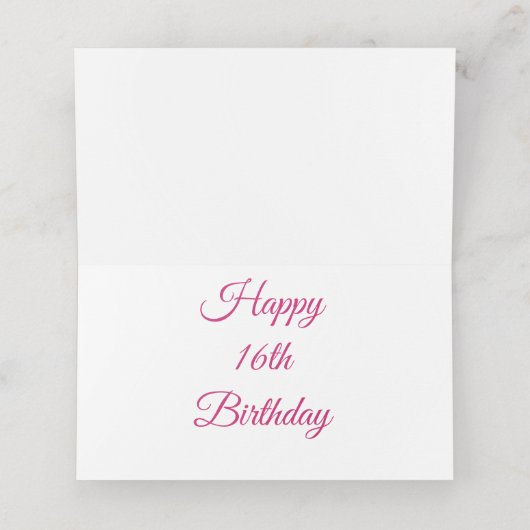 Happy 16th Birthday Gevouwen Plaats Kaart Plaatskaartje (Binnenkant ongevouwen)