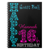 Happy 16th Birthday Girly Personalized Guest Book Notitieboek (Voorkant)