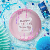 Happy 16th Birthday Glitter Druppelt Roze Metallic Papieren Bordje (Feest)