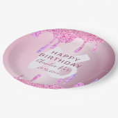 Happy 16th Birthday Glitter Druppelt Roze Metallic Papieren Bordje (Gekanteld)