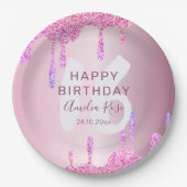 Happy 16th Birthday Glitter Druppelt Roze Metallic Papieren Bordje (Voorkant)