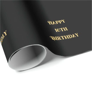 Happy 16th Birthday Gold Black Sixteen Custom Age Cadeaupapier