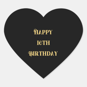 Happy 16th Birthday Gold Black Sixteen Custom Age Hart Sticker