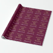 Happy 16th Birthday Gold Glitter en Burgundy Red Cadeaupapier (Uitgerold)
