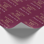 Happy 16th Birthday Gold Glitter en Burgundy Red Cadeaupapier<br><div class="desc">Fijne 16de verjaardag Gold Glitter en Burgundy Red Wrapping Paper met persoonlijke naam. Voor verdere aanpassing,  te klikken gelieve de knoop "van de Aanpassing het"en ons ontwerphulpmiddel te gebruiken om deze sjabloon te wijzigen.</div>