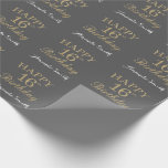 Happy 16th Birthday Gold Glitter en Grey Cadeaupapier<br><div class="desc">Fijne 16e verjaardag Gold Glitter en Grijs Wrapping Paper met persoonlijke naam. Voor verdere aanpassing,  te klikken gelieve de knoop "van de Aanpassing het"en ons ontwerphulpmiddel te gebruiken om deze sjabloon te wijzigen.</div>