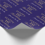 Happy 16th Birthday Gold Glitter en Navy Blue Cadeaupapier<br><div class="desc">Fijne 16e verjaardag Gold Glitter en Navy Blue Wrapping Paper met een persoonlijke naam. Voor verdere aanpassing,  te klikken gelieve de knoop "van de Aanpassing het"en ons ontwerphulpmiddel te gebruiken om deze sjabloon te wijzigen.</div>